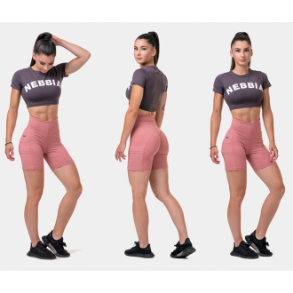 NEBBIA - Sporty HERO crop top s krátkym rukávom 584 (marron)