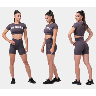 NEBBIA - Sporty HERO crop top s krátkym rukávom 584 (marron)