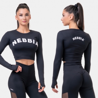 NEBBIA - Sporty HERO crop top s dlhým rukávom 585 (black)