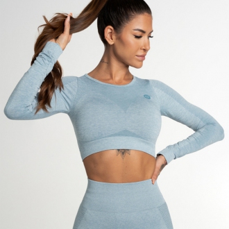 Gym Glamour - Športový crop top s dlhým rukávom FUSION BLUE (SS21-GGCFBL/352)