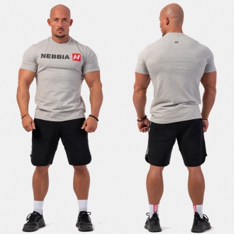 NEBBIA - Pánske fitness tričko Red "N" 292 (light grey)