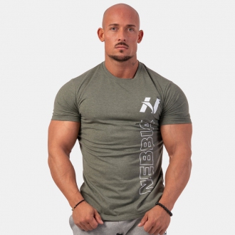 NEBBIA - Fitness tričko pánske Vertical Logo 293 (khaki)