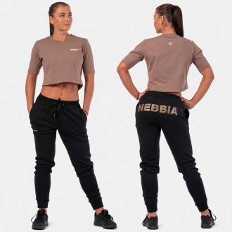 NEBBIA - Športový crop top Minimalist Logo 600 (brown)