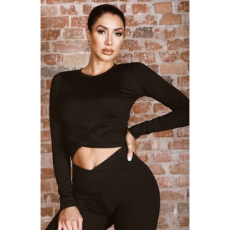 NDN - Čierny crop top s dlhým rukávom SAVA X144