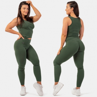 NEBBIA - Legíny high waist z organickej bavlny 405 (dark green)