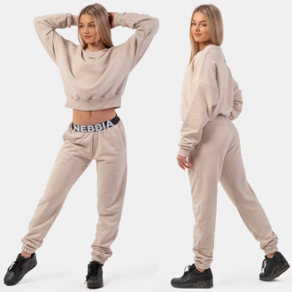 NEBBIA - Tepláky dámske s elastickým pásom ICONIC 408 (cream)