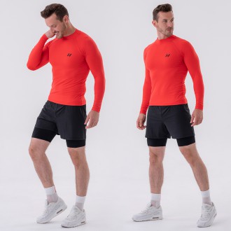 NEBBIA - Pánske fitness tričko s dlhým rukávom 328 (red)