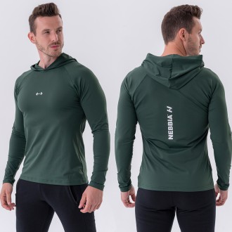 NEBBIA - Pánske tričko na cvičenie s kapucňou 330 (dark green)
