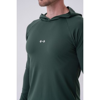 NEBBIA - Pánske tričko na cvičenie s kapucňou 330 (dark green)