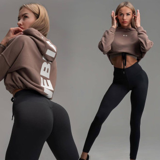 NEBBIA - Dámska crop mikina s voľným strihom ICONIC 421 (brown)