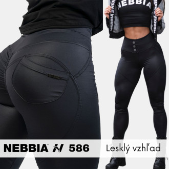 NEBBIA - Bubble Butt legíny s vysokým pásom GLOSSY 586 (black)