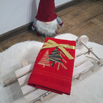 Červený vianočný uterák PINES (OLXMAS01)