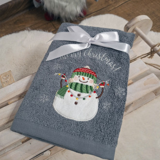 Sivý vianočný uterák s motívom snehuliaka (OLXMAS05)