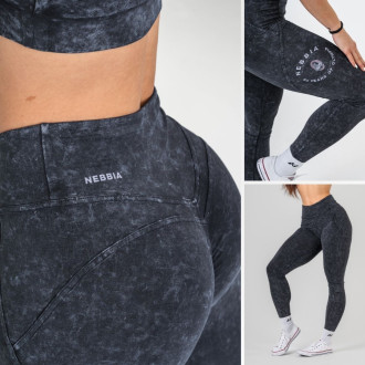 NEBBIA - Washed fitness legíny s vysokým pásom GYM WARRIOR 776 (black)