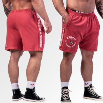 NEBBIA - Washed teplákové šortky LEGEND 786 (red)