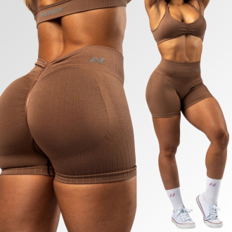 NEBBIA - Bezšvové push-up šortky s vysokým pásom TOTALLY SEAMLESS 304 (brown)