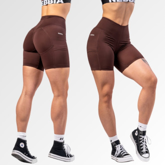 NEBBIA - Fitness šortky s vysokým pásom 575 (dark brown)