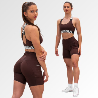NEBBIA - Fitness šortky s vysokým pásom 575 (dark brown)