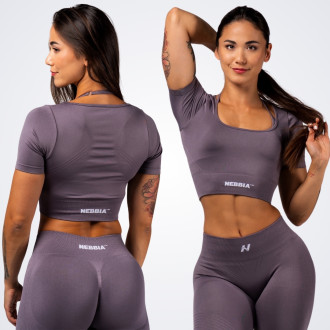 NEBBIA - Tvarujúci bezšvový crop top FLOW SEAMLESS 499 (dark grey)