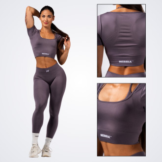 NEBBIA - Tvarujúci bezšvový crop top FLOW SEAMLESS 499 (dark grey)