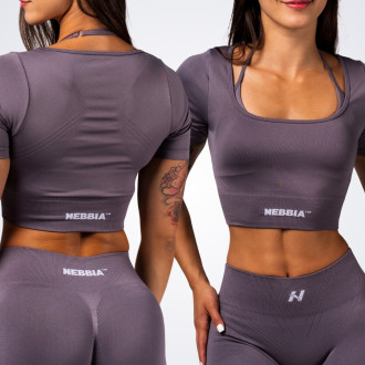 NEBBIA - Tvarujúci bezšvový crop top FLOW SEAMLESS 499 (dark grey)