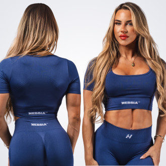 NEBBIA - Tvarujúci bezšvový crop top FLOW SEAMLESS 499 (blue)