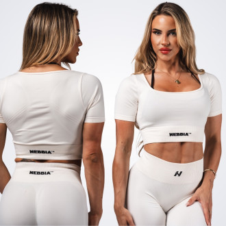 NEBBIA - Tvarujúci bezšvový crop top FLOW SEAMLESS 499 (cream)