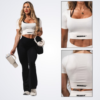 NEBBIA - Tvarujúci bezšvový crop top FLOW SEAMLESS 499 (cream)