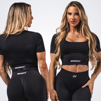 NEBBIA - Tvarujúci bezšvový crop top FLOW SEAMLESS 499 (black)