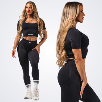 NEBBIA - Tvarujúci bezšvový crop top FLOW SEAMLESS 499 (black)