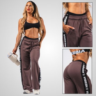 NEBBIA - Dámske športové tepláky Straight Leg URBAN 490 (dark brown)