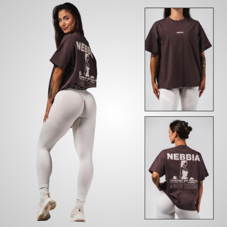 NEBBIA - Dámske športové oversized tričko RESET 491 (dark brown)