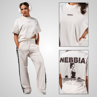 NEBBIA - Dámske fitness tričko s oversized strihom RESET 491 (cream)