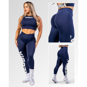 NEBBIA - Fitness legíny s vysokým pásom GLUTE CHECK 613 (dark blue)