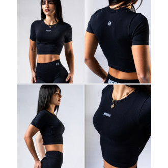 NEBBIA - Seamless crop top s krátkym rukávom POWER 891 (black)