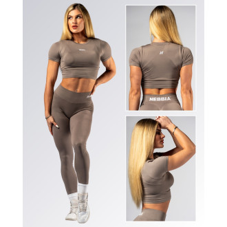 NEBBIA - Seamless crop top s krátkym rukávom POWER 891 (light brown ash)