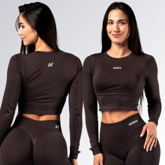 NEBBIA - Seamless crop top s dlhým rukávom POWER 892 (dark brown)