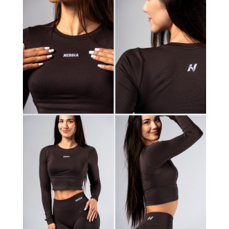 NEBBIA - Seamless crop top s dlhým rukávom POWER 892 (dark brown)