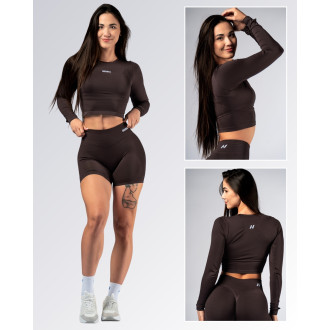 NEBBIA - Seamless crop top s dlhým rukávom POWER 892 (dark brown)