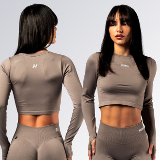 NEBBIA - Seamless crop top s dlhým rukávom POWER 892 (light brown ash)