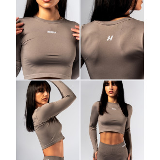 NEBBIA - Seamless crop top s dlhým rukávom POWER 892 (light brown ash)