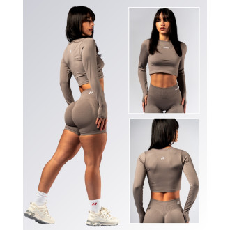 NEBBIA - Seamless crop top s dlhým rukávom POWER 892 (light brown ash)