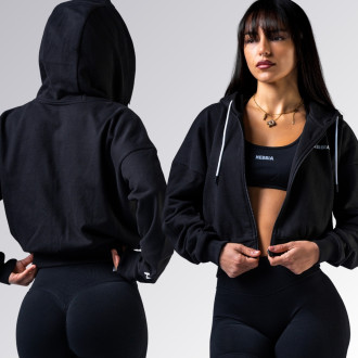 NEBBIA - Crop mikina s kapucňou POWER 895 (black)
