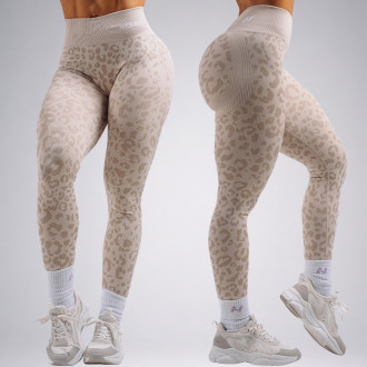 NEBBIA - Kompresné push-up legíny s leopardím vzorom PRIMAL 849 (CREAM LEOPARD)