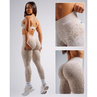 NEBBIA - Kompresné push-up legíny s leopardím vzorom PRIMAL 849 (CREAM LEOPARD)