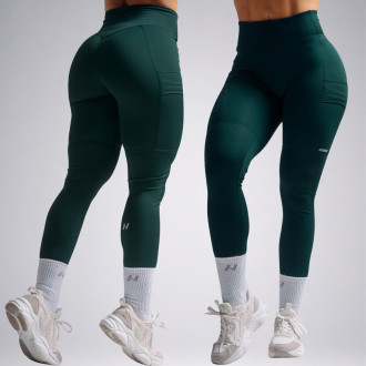 NEBBIA - High-waist tvarujúce legíny s vreckami PRIMAL 851 (DARK GREEN)