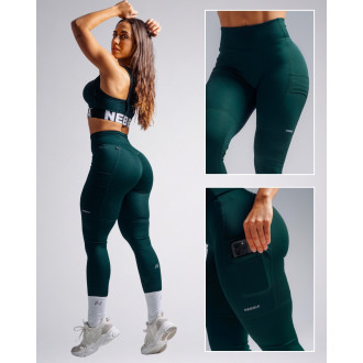 NEBBIA - High-waist tvarujúce legíny s vreckami PRIMAL 851 (DARK GREEN)