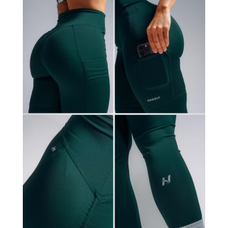 NEBBIA - High-waist tvarujúce legíny s vreckami PRIMAL 851 (DARK GREEN)