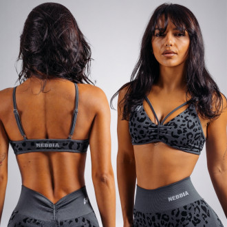 NEBBIA - Medium support športová podprsenka s leopardím vzorom PRIMAL 854 (BLACK LEOPARD)