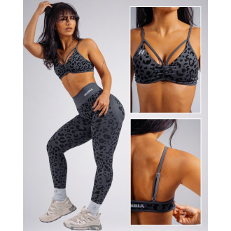NEBBIA - Medium support športová podprsenka s leopardím vzorom PRIMAL 854 (BLACK LEOPARD)